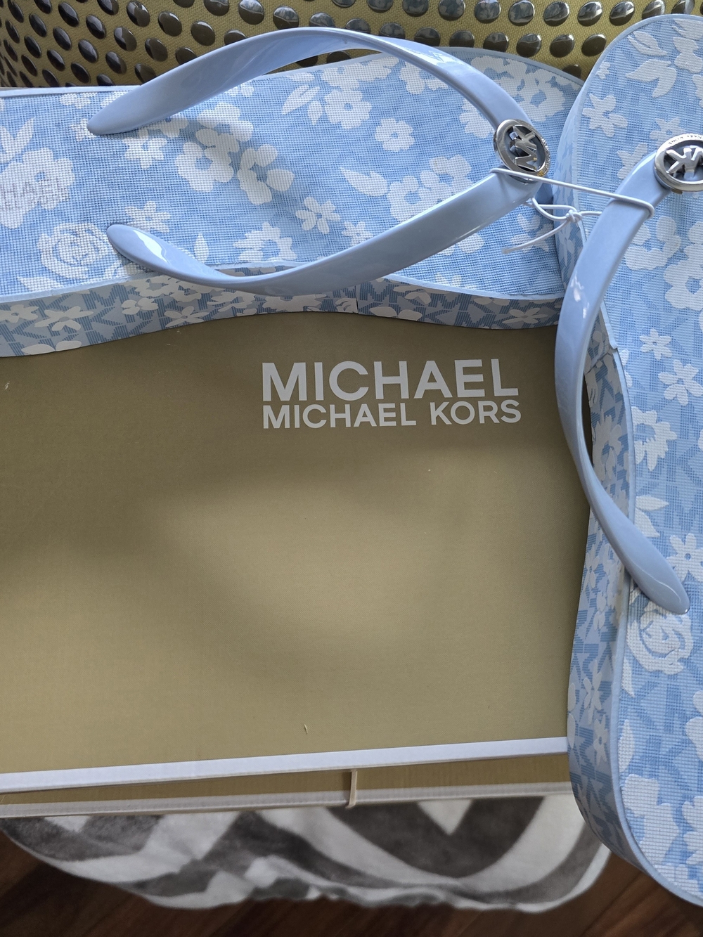 Michael Kors Women's Light Blue Floral Flip Flops